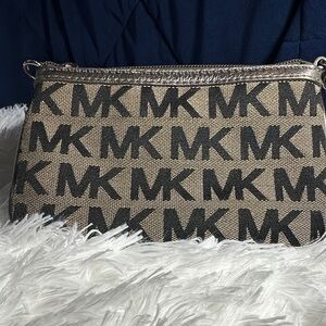 Michael Kors Black and Tan MK Pattern Clutch